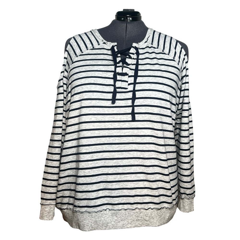 Maurices Cold Should White with Blue Stripes Sweater (Size 3X)